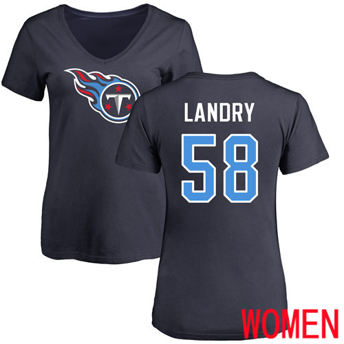Tennessee Titans Navy Blue Women Harold Landry Name and Number Logo NFL Football #58 T Shirt
